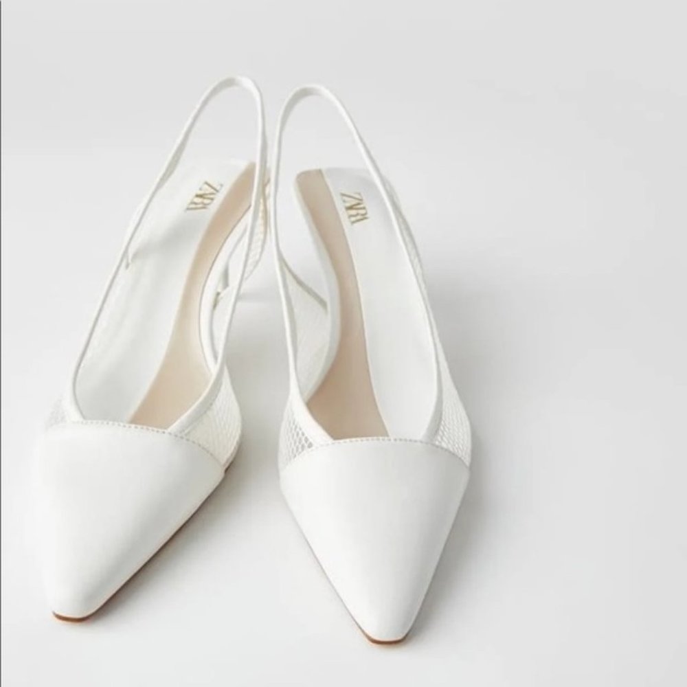 ZARA NWT heel pointed toe mesh slingback shoe